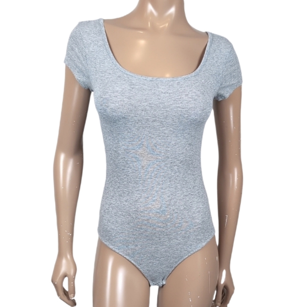 Active Basic Short Sleeve Bodysuit Womens Size Small Grey Scoop Fitted Top